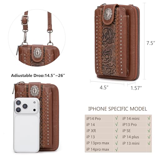 Image of Montana West Western Crossbody Phone Wallet for Women RFID Blocking Wallet Purse with Cash Slots & Zipper Pocket