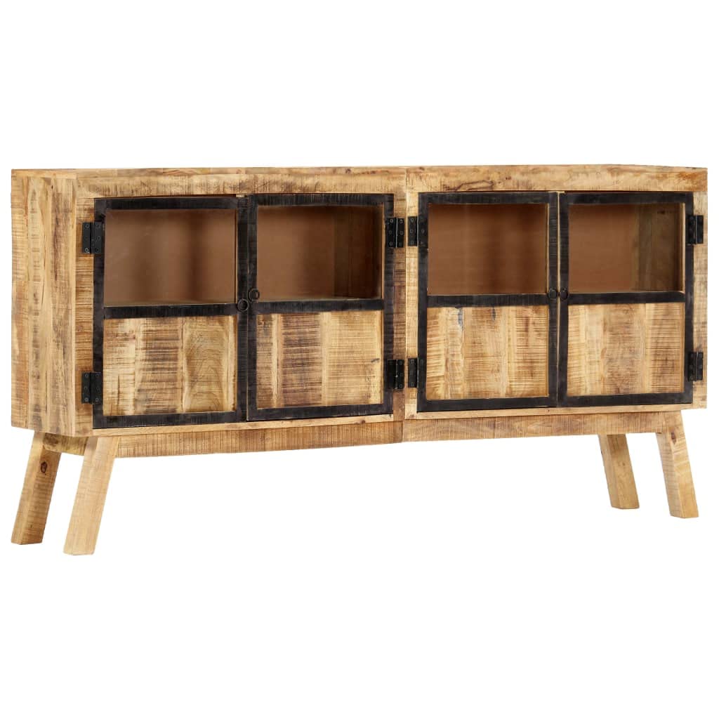 Buffet marron et noir 160 x 30 x 80 cm, armoire en bois de manguier brut avec 2 portes, commode en bois massif pour salon, chambre à coucher, meubles de rangement
