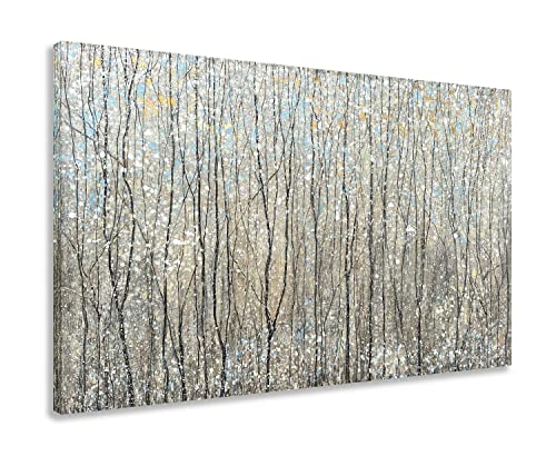 Image of Yihui Arts Abstract Tree Canvas Wall Art - Brown Forest Paintings with Gold Foil - Modern Landscape Pictures for Living Room Bedroom Bathroom Decor