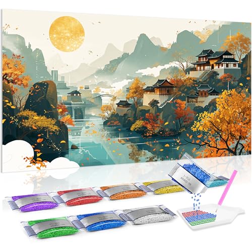 Pintura de diamantes 5D kit completo de ciudad antigua Jumpdot en lienzo de 70x40