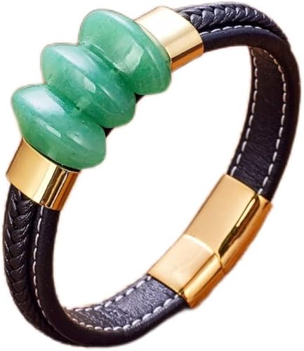 Pulsera de cuarzo aventurina lapislázuli, ojo de tigre, piedra natural para hombre, joyería de acero inoxidable, pulsera de cuero trenzado