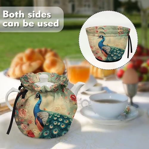 Image of Peacock Tea Cozy for Teapot Insulated Large Teapot Cover to Keep Warm Tea Kettle Cover Machine Washable for Home Kitchen Tea Party Table Decor