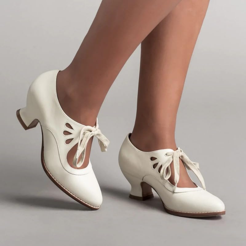 Damen Mary Jane Lace Up Geschlossene Runde Zehe Vintage Heels Gatsby 1950er Pumps 1920er Jahre Viktorianische Retro Schuhe Elegant Und Bequem Tanzschuhe