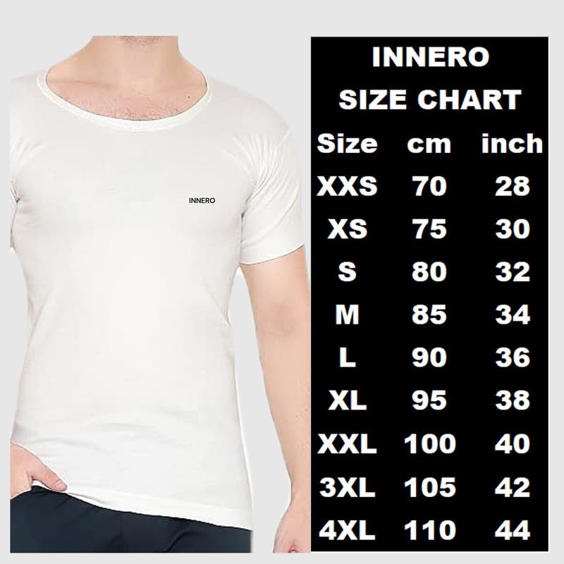Image of INNERO Men's Vest with Sleeves | Cotton Half Sleeve Round Neck Vest, Baniyan, Ganji, Undershirt (White)