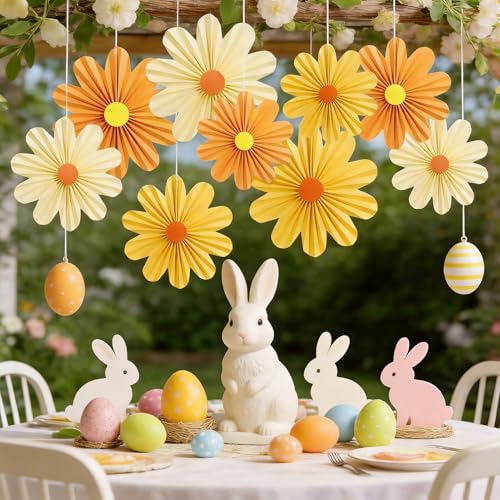 Image of SUNBEAUTY Orange Paper Flowers Decorations for Wall Paper Fans Daisy Decoration for Women Birthday Spring Easter Wedding Garden Tea Party Baby Shower Decor Set of 9