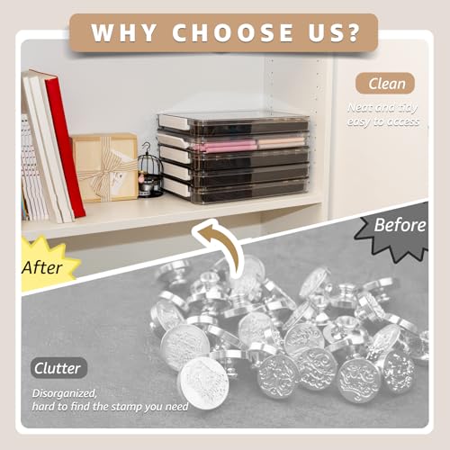Image of Nuvretk 54 Slot Wax Seal Stamp Head Storage Box - Clear Organizer with Double-Latch Lid, Stackable Design, EVA Foam Pad for Various Stamp Sizes