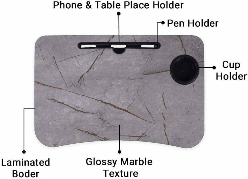 Image of YAJNAS Wooden Multipurpose Foldable Laptop Table with Cup & Tab Holder| Table Holder Study Table, Breakfast Table, Foldable and Portable Table| Color - Marble Dark
