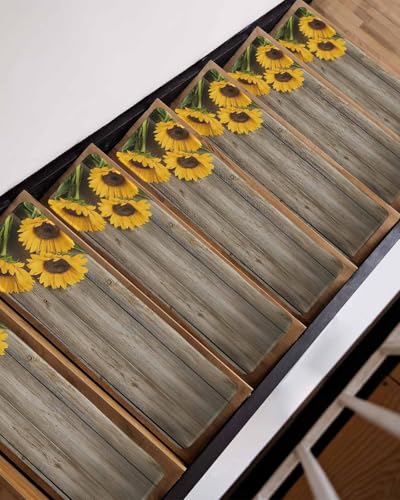 10 Pack Stair Treads for Wooden Steps, Farmhouse Sunflower Retro