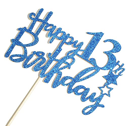Image of Festiko Royal Blue Glitter Happy 13th Birthday Cake Topper - 13th Birthday Party Supplies and Decorations