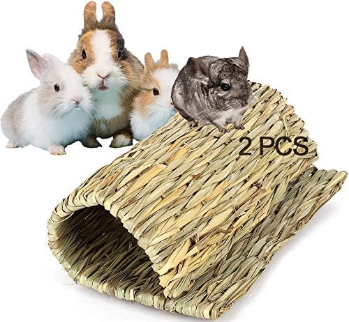 SIKFON 2 Pack Rabbit Bunny Mat, Natural Straw Woven Grass Bed Mat Chew Toys Bed for Small Animal Like Guinea Pig Parrot Rabbits Bunny…
