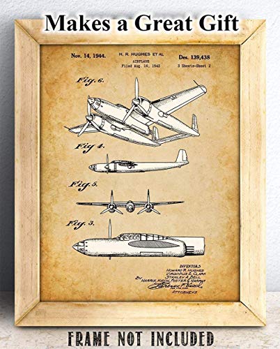 Howard Hughes Airplane - Classic Aircraft Military Plane Art Poster, Flying Machine Antique Wall Art Decor, Great Gift For Aviation Enthusiasts And Pilots, 11X14 Unframed Art Patent Print Poster #TOP3