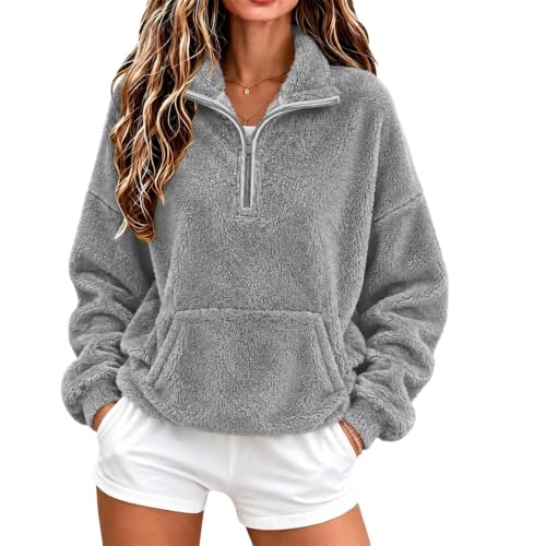 Womens Sherpa Half Zip Sweatshirts Fleece Loose Fit Fuzzy Cropped Pullover - image 1