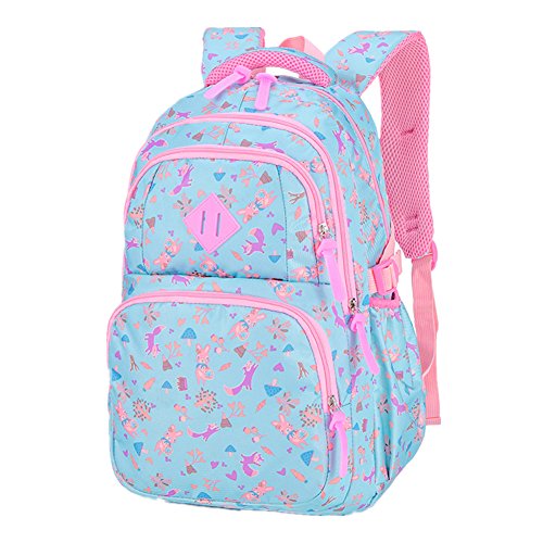 Bom Mochila Escolar para Nina de Gran Capacidad Dibujo Cartoon Animal Celeste