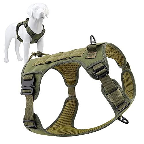 Plutus Pet Tactical Dog Harness, All Metal Buckles, No Pull Service Dog Vest with Handle, Adjustable Military Dog Harness with Hook & Loop Panels, for Small Medium Large Dogs, Ranger Green, XL