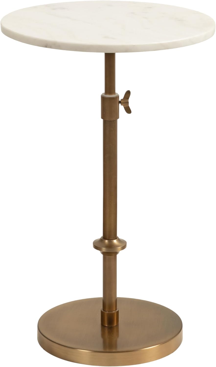 Kate and Laurel Engles Traditional Adjustable-Height Pedestal Side Table, 14 x 14 x 30, White Marble and Antique Brass, Vintage Round End Table for Use as Indoor Plant Stand with Authentic Marble Top