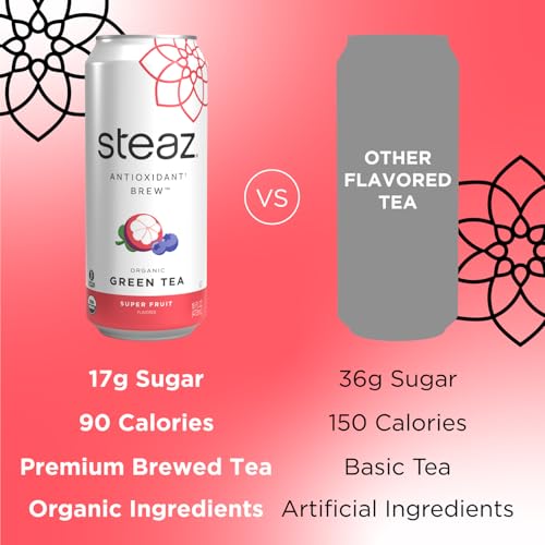 Steaz Organic Lightly Sweetened Iced Green Tea, Superfruit, 16 OZ (Pack of 12)