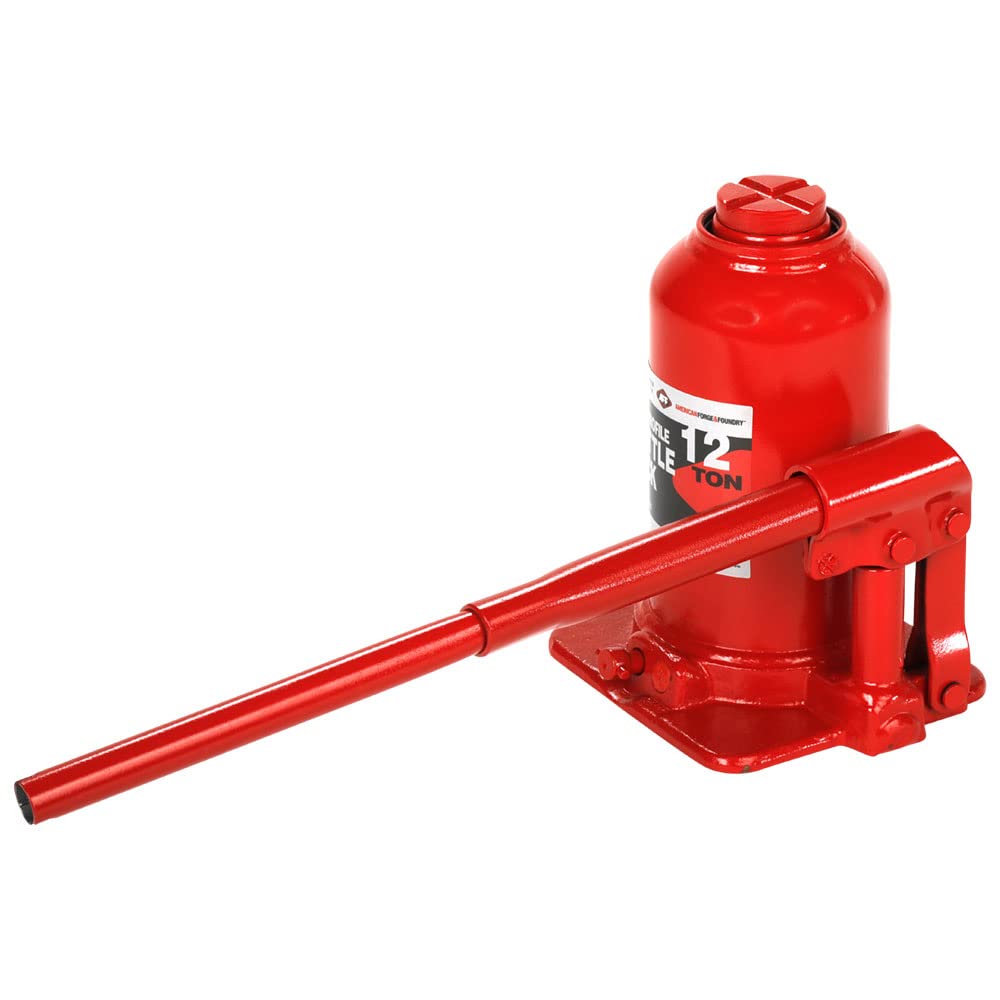 AFF Super Duty 12 Ton Low Profile Hydraulic Bottle Jack, Manual, Welded Cylinder, High-Grade Steel Construction, Forged and Welded Base, 3612S