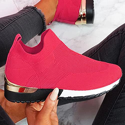 Aunimeifly Tênis feminino atlético de malha para academia, tênis de corrida, respirável, confortável