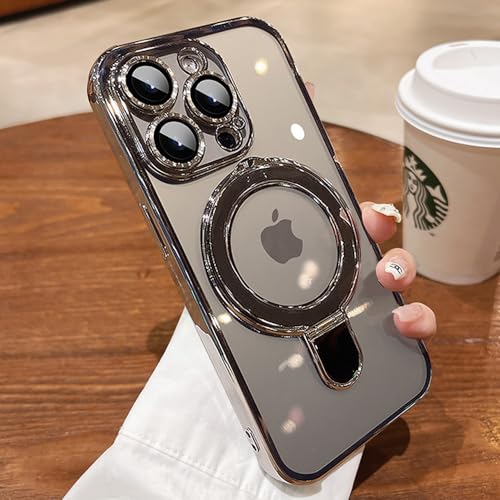 Image of Magnetic Case for iPhone 16 Pro Case Stand & Ring Holder Compatible with MagSafe Built-in Camera Lens Protector Shockproof Phone Case for iPhone 16 Pro 6.3 inch - Titanium