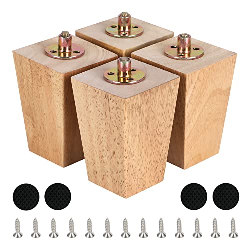 Juego 8 Patas Madera 12cm Con Placa Montaje Tornillos 4 Piezas 8cm