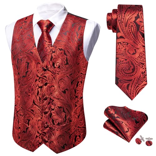 Image of Barry.Wang Men's Suit Vest Formal /Leisure Paisley Jacquard Silk Tie Pocket Square Waistcoat Set Wedding 5PCS
