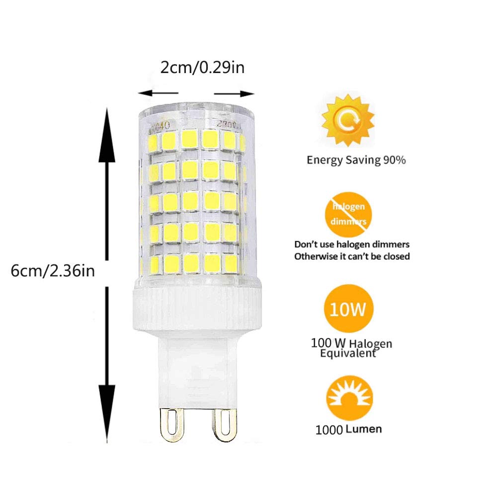 Lampadina LED G9 10W (Sostituzione Lampada alogena 100W) – Base in Ceramica Non dimmerabile 6000K Bianco Freddo 1000LM Angolo del Fascio 360° Confezione da 12