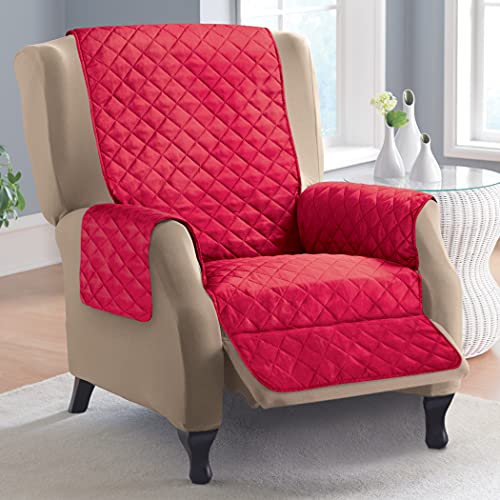 Collections Etc Reversible Quilted Furniture Protector Cover, Red/Cream, Recliner #TOP1