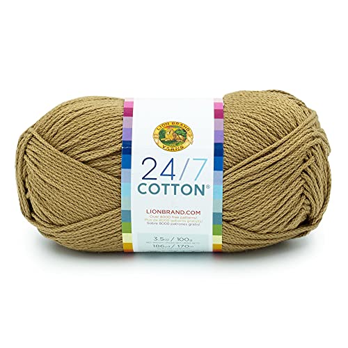Image of Lion Brand Yarn, 24 /7 Cotton Yarn, Hay Bale, Brown, 1 Pack | Light Worsted 100% Mercerized Cotton Yarn for Crochet, Knitting, Craft, 185 Yards of Natural Fiber for Tees, Bags, Dishcloths