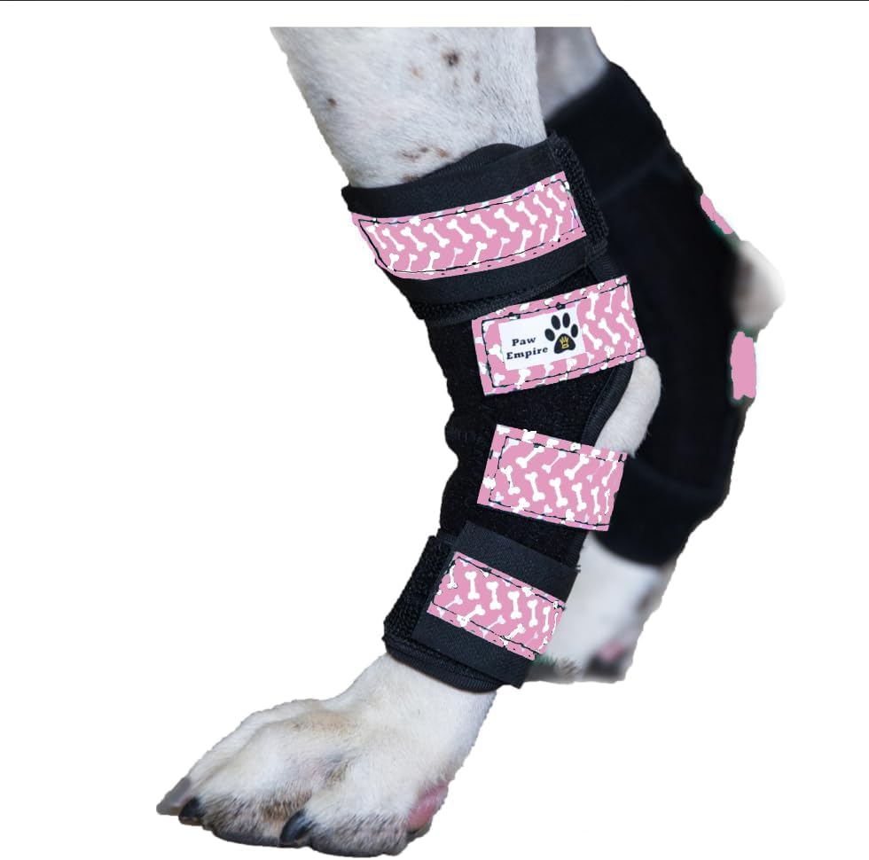 Paw Empire - Pair of Dog Leg Braces, Ultra Supportive, Comfortable, Dual Metal Springs, Canine Hock Brace for Joint Arthritis, Assists Injury & Sprains (Medium, Pink Dog Bone) โ image 1