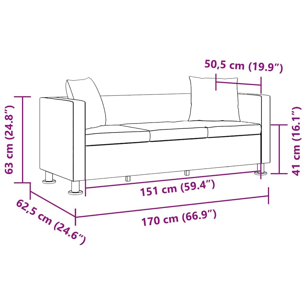 Sofa 3-osobowa ze sztucznej skóry, czarna, z 2 poduszkami, 170 x 62,5 x 63 cm, zajmuje mało miejsca, wytrzymała, do salonu, pokoju gościnnego, z wygodnym zestawem tapicerowanym i stabilną ramą