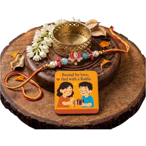 Image of SAUDEEP INDIA Decorative Fridge Magnet for Refrigerator Decor | Rakhi for Brother | Raksha Bandhan Gift Combo Set | Cotton Thread Rakhi for Bhai Bhaiya | Festive Home Decor Item(Lotus)