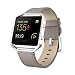 Fitbit Blaze Bands Leather with Frame Small & Large (5"- 7.1"), AndyouGenuine Leather Replacement Band with Silver/Rose Gold/Black Metal Frame for Fitbit Blaze Women , Gray Small