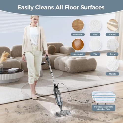 Image of Steam Mop, 12-in-1 Powerful Handheld Steam Cleaner Detachable Steam Mops for Floor Cleaning, 565ML Removable Tank, 23FT Power Cable, MultiPurpose Steamer for Hardwood, Tile, Grout, Furniture