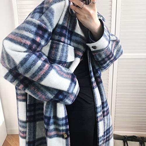 CHARTOU Women's Lightweight Spread Collar Wool Blend Plaid Midi Long Shacket Trench Coat4