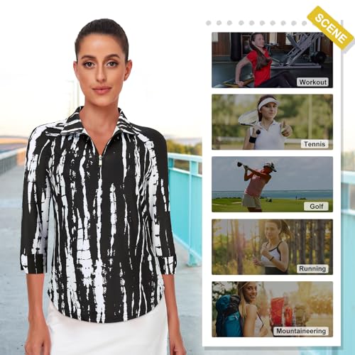 Image of Cucuchy Style Womens Golf Shirt 3 /4 Sleeve Quarter Zip Workout Tennis Tops Quick Dry UPF 50+ Shirts