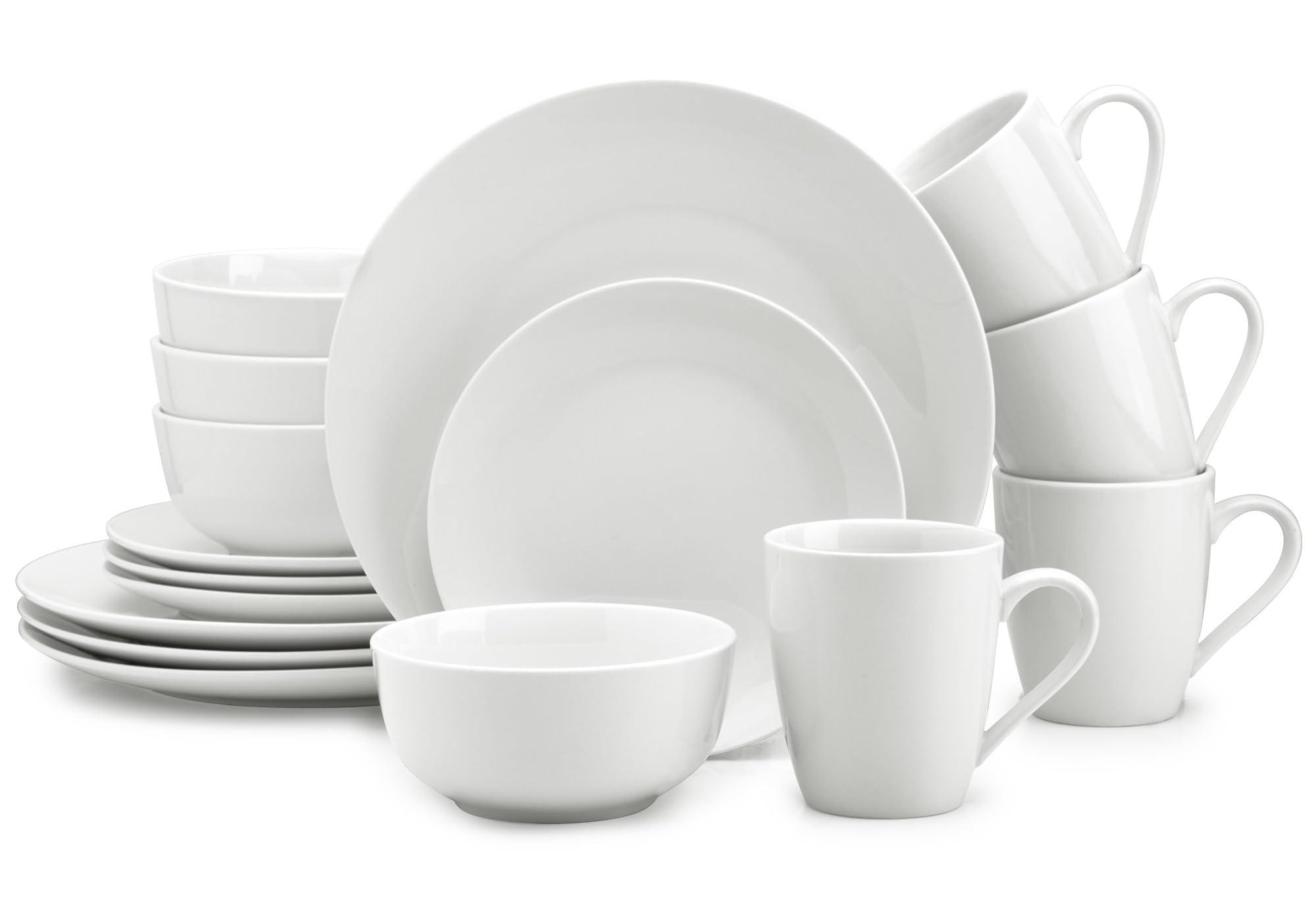 Zulay Kitchen Icon Porcelain Dinnerware Set, Service For 4 - Chip & Scratch Resistant White Plates And Bowls Sets - Microwave & Dishwasher Safe - White