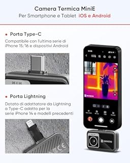 HIKMICRO Telecamera Termica MiniE - iOS/Android, Miglioramento Immagine Risoluzione IR 96x96, SuperIR 192x192, 25Hz, per Telefono/Tablet, USB-C/Lightning (Compatibile con iPhone 15/16)