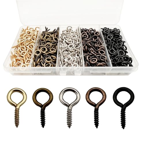 IDEALSV Small Screw Eyes Pin Hooks, 750 Pcs 0.55 Inch Screw in Hook for Jewelry, Cork Bottles,Resin, Bead, 7mm*14mm Small Eye Rings Eyelet Hook for Craft 5 Colors