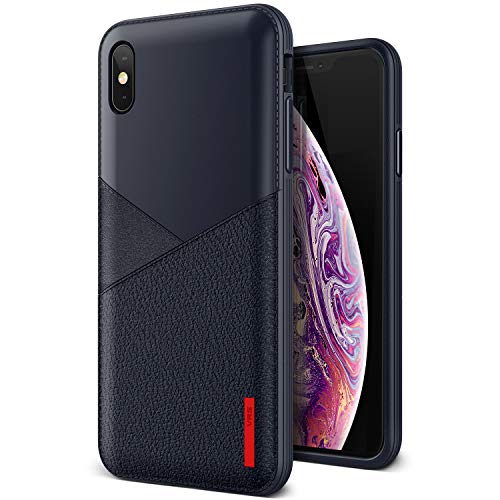 iPhone Xs Max case, VRS Design [Navy] Vegan TPU Leather-Look Case [Leather Fit] Flexible Slim Premium case Compatible with Apple iPhone Xs Max (2018)