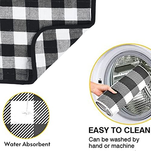 Image of Dish Drying Mat for Kitchen Utensils, Reversible Absorbant Cotton Checks Drying Mats, Washable, Counter top Cushion Pad Tableware, 46x61 Cms Black by Lushomes (18x24 Inches, Set of 2)