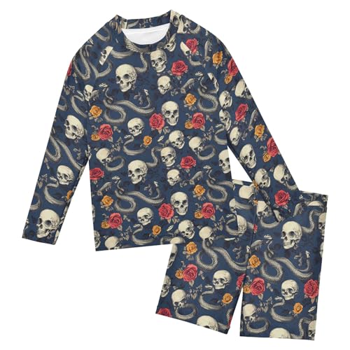 Skull Snake Flower Toddler and Baby Boys' 2-Piece Swimsuit Trunk, Long Sleeve Rashguard Bathing Suit B0404499