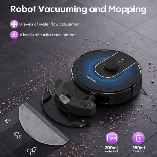 Image of Bagotte Robot Vacuum and Mop Combo, 6000Pa Robotic Vacuum with Mapping, Self-Emptying Station for 90 Days Hands-Free, LiDAR Navigation,Wi-Fi /App /Voice Control, for Carpets&Hard Floors