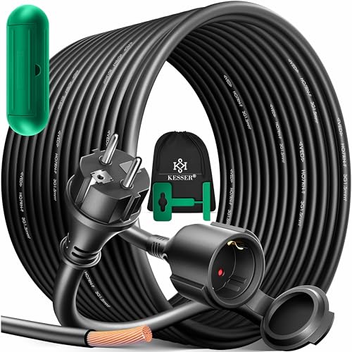 KESSER Verlängerungskabel 50m mit Schutzkappe Outdoor - für Innenbereich Außenbereich - Verlängerung Stromkabel 230 V IP44 - mit Schuko Stecker - Schutzkontakt Baustellenkabel Schutzkontaktstecker