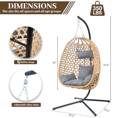 Image of Outdoor Hanging Egg Chair with Stand,Patio Rattan Hammock Chair,Grey