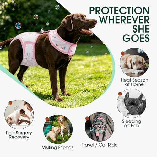 Image of Kuoser Dog Diapers Female with Suspenders, Escape-Proof Doggie Diaper, L