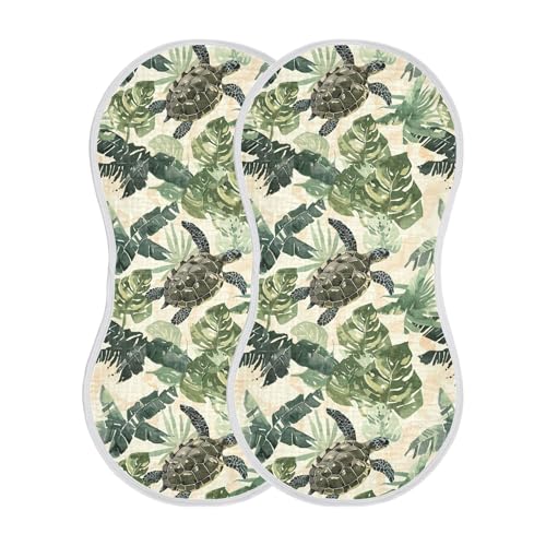 Image of Muslin Baby Burp Cloths Set of 2, Soft Absorbent Palm Leaves and Sea Turtles Muslin Washcloths, Bibs, Face Towel for Newborn Boys Girls, 22 x 11 Inch
