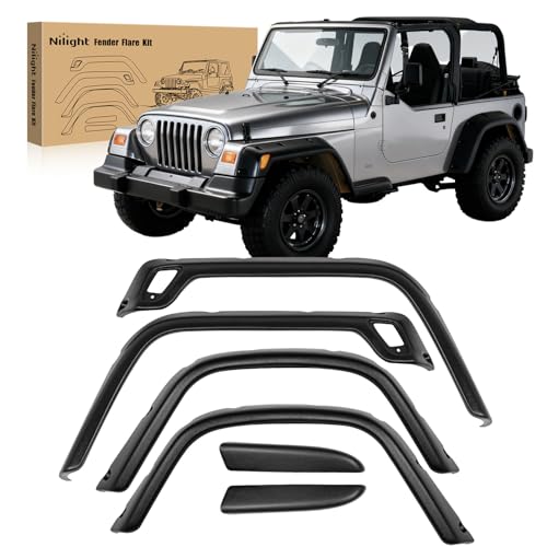 Nilight Fender Flares Kit Fit for Jeep Wrangler TJ 1997-2006 1998 1999 2000 2001 2002 2003 2004 2005 Front&Rear 6 Wide Wheel Fender Flares Cover Factory Style Automotive Fender Flare Set 6Pcs