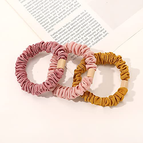 Image of Silk Hair Ties Scrunchies - Small Mini Scrunchy for Women Thick Hair Accessories Cute Soft No Slip Hair Elastics Ponytail Holder for Curly Hair No Damage Hairties Gift for Girls