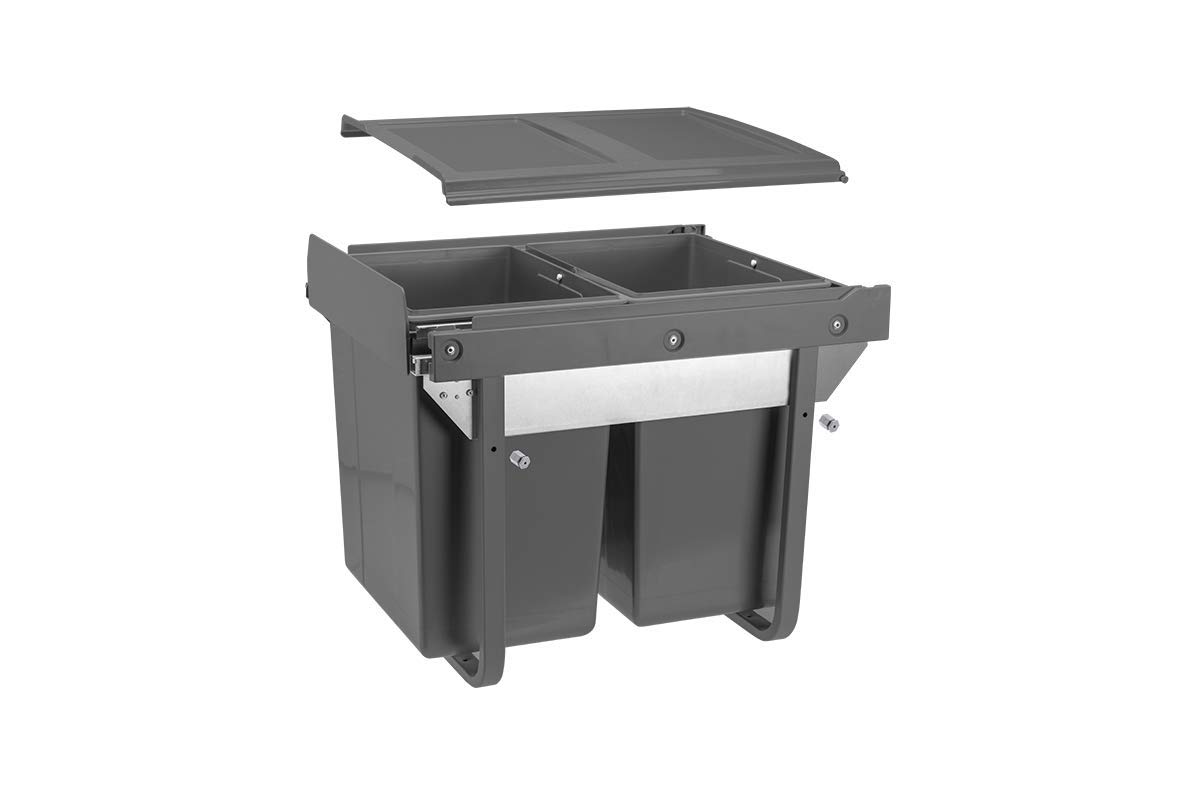 Gtv Grey Pull Out Kitchen Waste/Recycle Soft Close Bin For 450Mm Cabinet - Hinged Door Unit (20L + 20L)