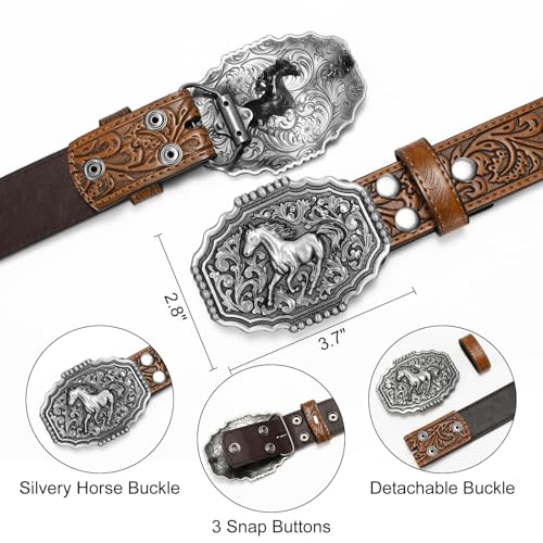 Cowboy Western Belts for Men Woman Cowboy Cowgirl Belt Leather Western Belt | 1.5" Embossed Western Cowboy Cowgirl Country Belt with Zinc Alloy Buckle for Jeans Rodeo Texas Halloween Costume Party Gifts - Image 6